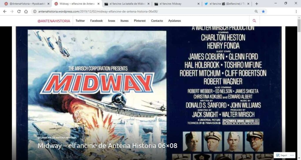 el fancine en Antena Historia - Podcast de cine - Cine e Historia - Seccion de cine en Antena Historia - Midway - el fancine - Alvaro Garcia - AlvaroGP